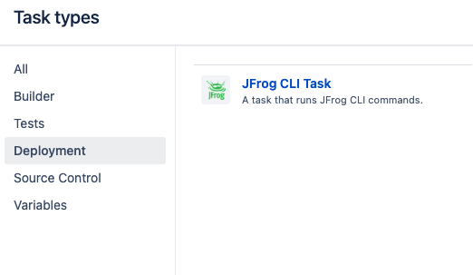 Selecting JFrog CLI task